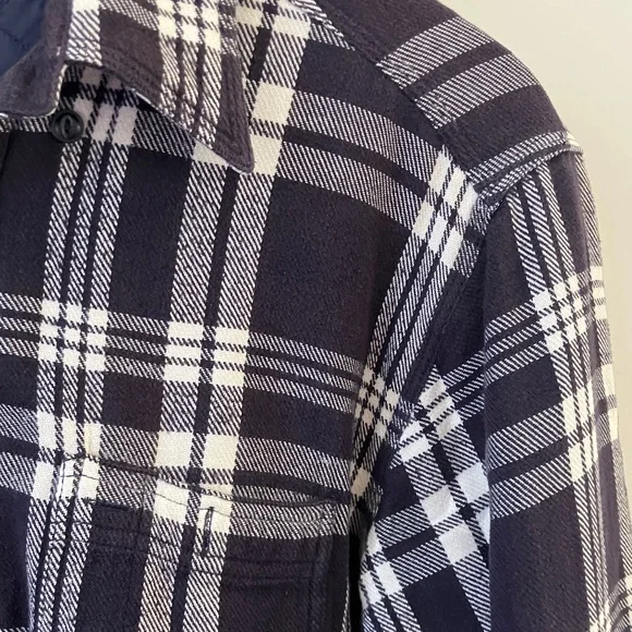 GANT Campus Flannel Over-Shirt w/ Quilted Lining Navy and White Plaid Men’s M - Picture 4 of 10